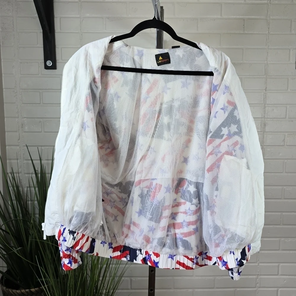 Vintage Liz Sport Patriotic Stars And Stripes Print Jacket Oversized Medium